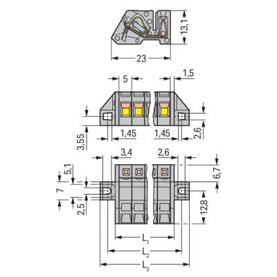 Gniazdo MCS-MIDI Classic kątowe 2-biegunowe szare raster 5mm 731-502/031-000 /100szt./ WAGO (731-502/031-000)