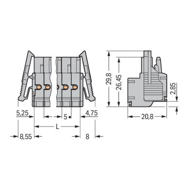 Gniazdo MCS-MIDI Classic 2-biegunowe szare raster 5mm 231-2102/037-000 /100szt./ WAGO (231-2102/037-000)