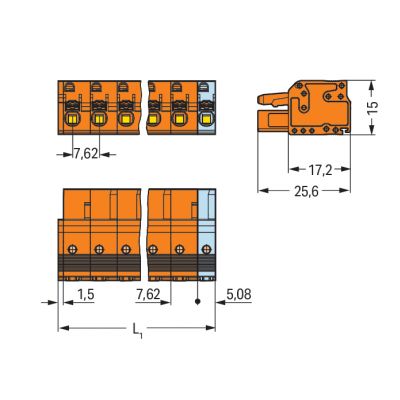 Gniazdo MCS-MIDI Classic 5-biegunowe pomarańczowe raster 7,62mm 2231-705/026-000 /50szt./ WAGO (2231-705/026-000)