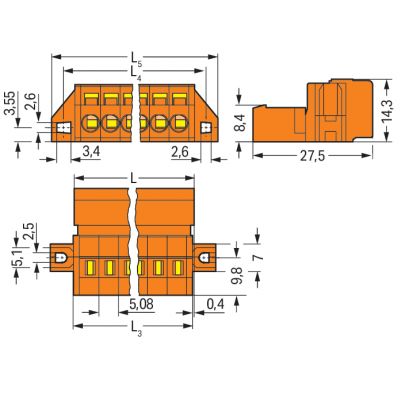 Wtyk MCS-MIDI Classic 5-biegunowy pomarańczowy raster 5,08mm 231-635/019-000 /50szt./ WAGO (231-635/019-000)