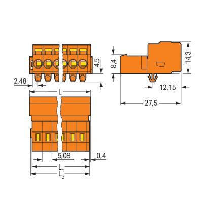 Wtyk MCS-MIDI Classic 2-biegunowy pomarańczowy raster 5,08mm 231-632/018-000 /100szt./ WAGO (231-632/018-000)