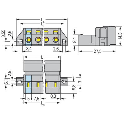 Wtyk MCS-MIDI Classic 2-biegunowy szary raster 7,5mm 731-602/019-000 /50szt./ WAGO (731-602/019-000)