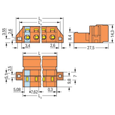 Wtyk MCS-MIDI Classic 2-biegunowy pomarańczowy raster 7,62mm 731-632/019-000 /50szt./ WAGO (731-632/019-000)