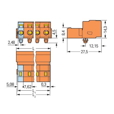 Wtyk MCS-MIDI Classic 2-biegunowy pomarańczowy raster 7,62mm 731-632/018-000 /100szt./ WAGO (731-632/018-000)