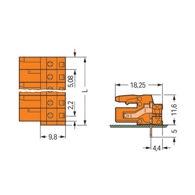 Gniazdo MCS-MIDI Classic kątowe 2-biegunowe pomarańczowe raster 5,08mm 232-262 /100szt./ WAGO (232-262)