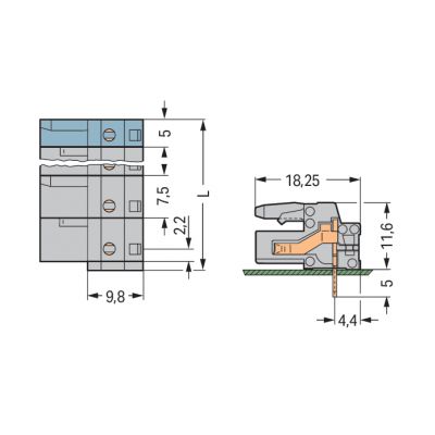 Gniazdo MCS-MIDI Classic kątowe 6-biegunowe szare raster 7,5mm 232-836 /50szt./ WAGO (232-836)