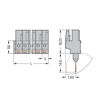 Gniazdo MCS-MIDI Classic 4-biegunowe szare raster 5mm 232-134/005-000 /100szt./ WAGO (232-134/005-000)