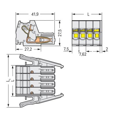 Wtyk MCS-MAXI 3-biegunowy jasnoszary raster 7,62mm 831-3103/037-000 /24szt./ WAGO (831-3103/037-000)