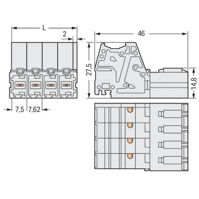 Gniazdo MCS-MAXI 2-biegunowe jasnoszare raster 7,62mm 831-3202 WAGO (831-3202)