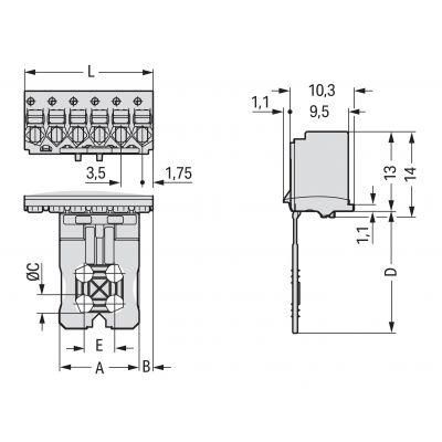 Gniazdo picoMAX raster 3,5mm 2-biegunowe z płytką uchwytową 2091-1102 /100szt./ WAGO (2091-1102)