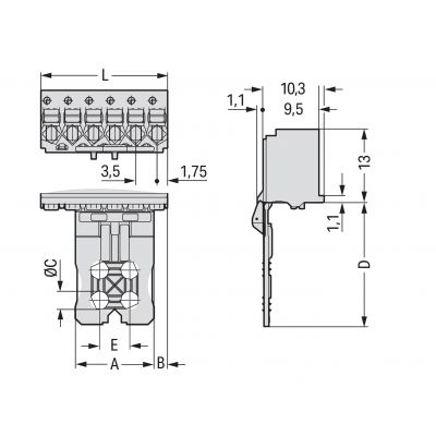 Gniazdo picoMAX raster 3,5mm 4-biegunowy z płytką uchwytową i suwakiem 2091-1104/002-000 /100szt./ WAGO (2091-1104/002-000)