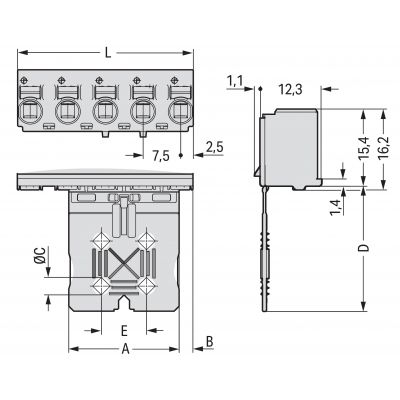 Gniazdo picoMAX raster 7,5mm 3-biegunowe z płytką uchwytową 2092-3103 /100szt./ WAGO (2092-3103)