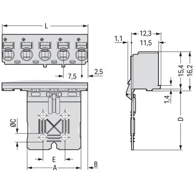 Gniazdo picoMAX raster 7,5mm 3-biegunowe z płytką uchwytową i suwakiem 2092-3103/002-000 /100szt./ WAGO (2092-3103/002-000)