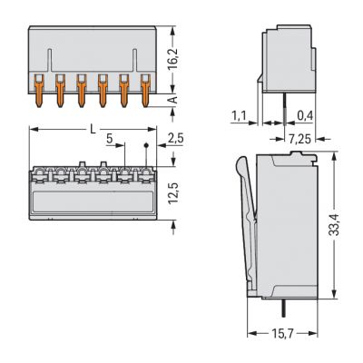 Gniazdo picoMAX raster 5mm 2-biegunowe z prostymi pinami lutowniczymi 2092-1302 /200szt./ WAGO (2092-1302)