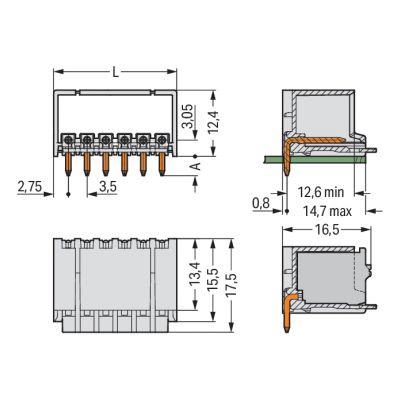 Wtyk picoMAX raster 3,5mm 3-biegunoweunowy z kątowymi pinami lutowniczymi 2091-1423 /200szt./ WAGO (2091-1423)