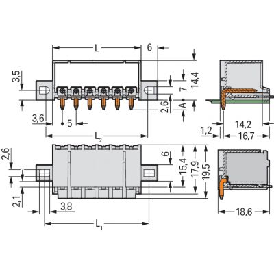 Wtyk picoMAX raster 5mm 5-biegunoweunowy z kątowymi pinami i uchwytami 2092-1425/005-000 /100szt./ WAGO (2092-1425/005-000)