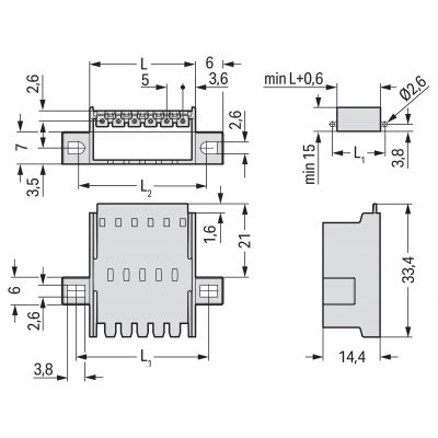 picoMAX wtyk raster 5mm 2-bieg. przepustowy z uchwytami montażowymi (2092-1632/024-000)