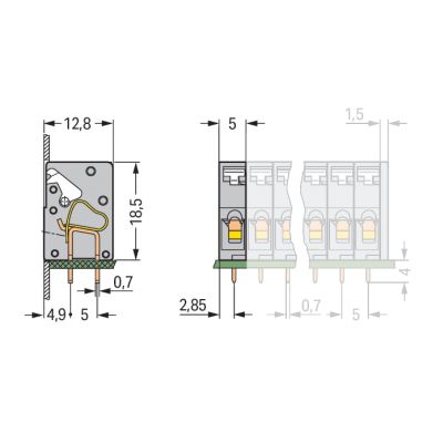 Złączka przepustowa do płytek drukowanych szara raster 5mm 741-904 WAGO (741-904)