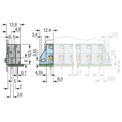 Złączka przepustowa do płytek drukowanych szara raster 5mm 741-905 /100szt./ WAGO (741-905)