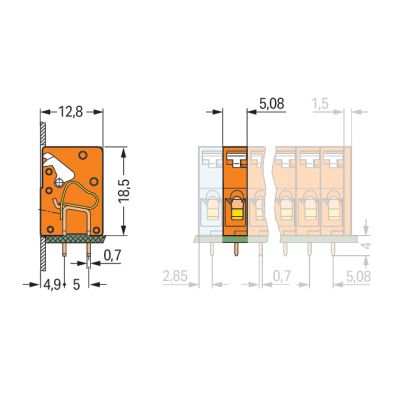 Złączka przepustowa do płytek drukowanych pomarańczowa raster 5,08mm 741-911 /100szt./ WAGO (741-911)