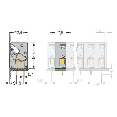 Złączka przepustowa do płytek drukowanych szara raster 7,5mm 741-902 WAGO (741-902)