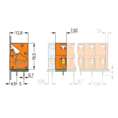 Złączka przepustowa do płytek drukowanych pomarańczowa raster 7,62mm 741-912 /100szt./ WAGO (741-912)