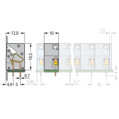 złączka przepustowa do p.drukowanych szara raster 10 mm (741-903)