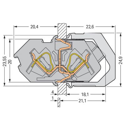 listwa zaciskowa 2-torowa 4 mm2 szara (826-162)