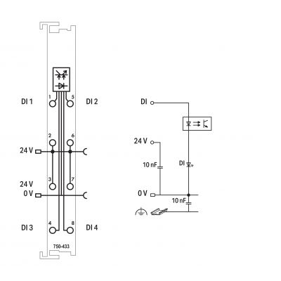 Moduł 4DI 24V DC 0,2ms podłączanie 2-przewodowe 750-433 WAGO (750-433)