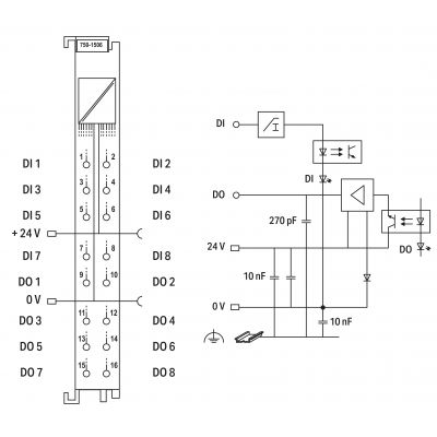 Moduł 8DI/8DO 24V DC 0,5A z zaciskiem CAGE CLAMPS 750-1506 WAGO (750-1506)