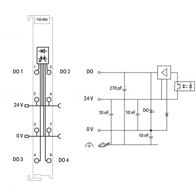 Moduł wyjść cyfrowych 4DO 24V DC 0,5A 753-504 WAGO (753-504)