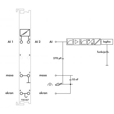 Moduł wejść analogowych 2AI 0-10V DC wejścia niesymetryczne 750-467 WAGO (750-467)