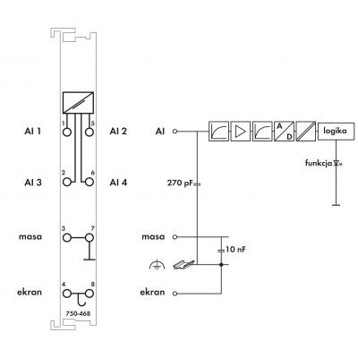 Moduł 4AI 0-10V DC wejścia niesymetryczne 750-468 WAGO (750-468)