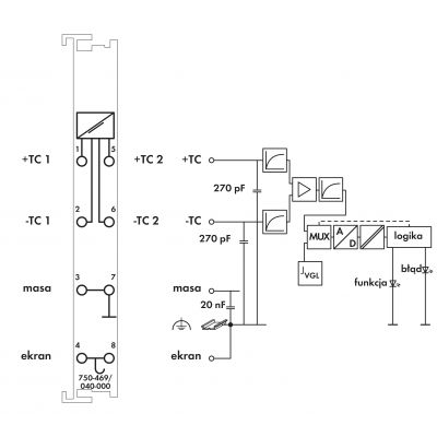 Moduł wejść analogowych XTR 2-kanałowy do termopar 750-469/040-000 WAGO (750-469/040-000)