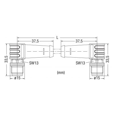 Przewód ETHERNET wtyczka kątowa / wtyczka kątowa M12 5m 756-1204/060-050 WAGO (756-1204/060-050)