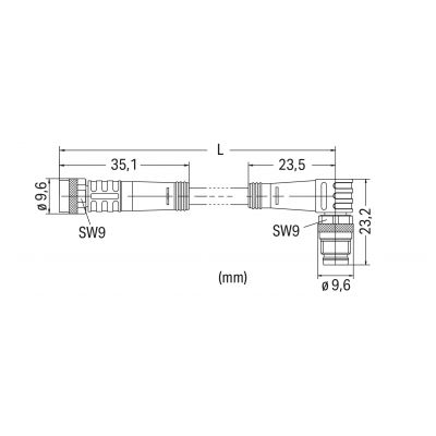 Przewód do czujników, elementów wykonawczych gniazdo proste / wtyczka kątowa M8 1m 756-5202/030-010 WAGO (756-5202/030-010)