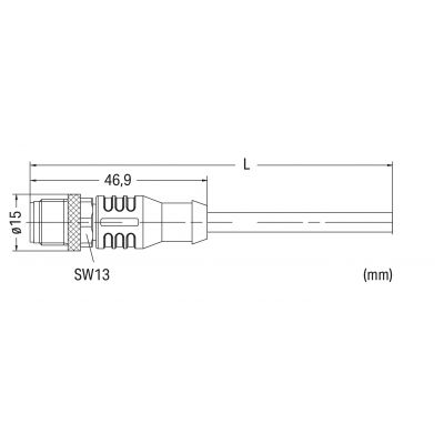 Przewód do czujników, elementów wykonawczych wtyczka prosta M12 / wolny koniec 5m 756-5311/040-050 WAGO (756-5311/040-050)