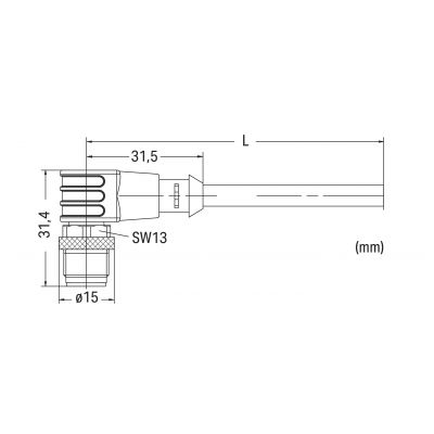 Przewód do czujników, elementów wykonawczych wtyczka kątowa M12 / wolny koniec 1,5m 756-5312/040-015 WAGO (756-5312/040-015)
