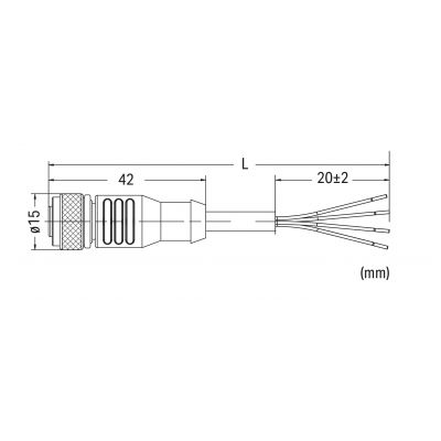 Przewód zasilający gniazdo proste M12 / wolny koniec 5m 756-3101/040-050 WAGO (756-3101/040-050)