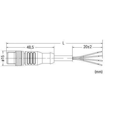 Przewód zasilający wtyczka prosta M12 / wolny koniec 5m 756-3103/040-050 WAGO (756-3103/040-050)