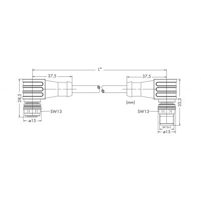 Przewód PROFIBUS gniazdo kątowe / wtyczka kątowa M12 20m 756-1106/060-200 WAGO (756-1106/060-200)