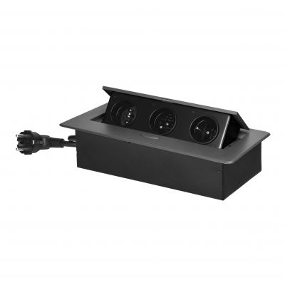 Gniazdo meblowe wpuszczane w blat z płaskim frezowanym rantem i przewodem 1,5m, 3x2P+Z, grafitowe (OR-GM-9033/GR)