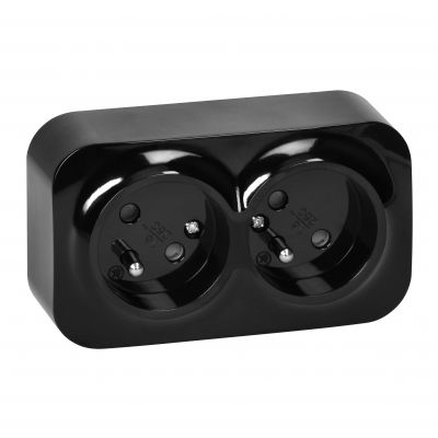 ToDo Gniazdo podwójne 2x2P+Z, 16A/230VAC, IP20, Czarne 10 sztuk (OR-OE-7206/B/10)