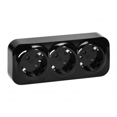 Gniazdo potrójne natynkowe ToDo 2P+Z Schuko IP20, 16A, 230V AC, 16A, 230V AC, czarny, 10 sztuk (OR-OE-7209(GS)/B/10)