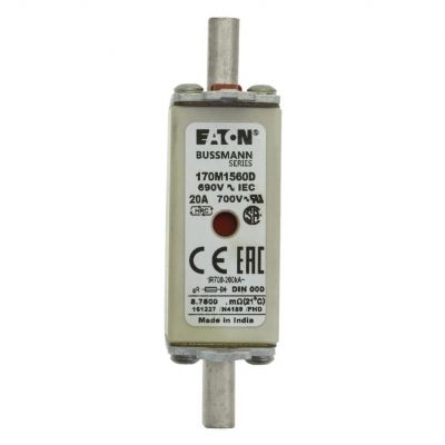 FUSE 20A 690V gR DIN 000 HSDNH Wkładka szybka 20A 690V gR DIN 000 podwójny wskaźnik 170M1560D EATON (170M1560D)