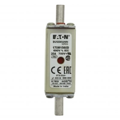 FUSE 20A 690V gR DIN 000 HSDNH Wkładka szybka 20A 690V gR DIN 000 podwójny wskaźnik 170M1560D EATON (170M1560D)