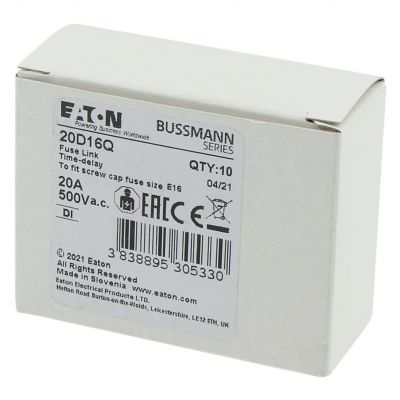 FUSE 20A DI/E16 500VAC DZ Wkładka DI 20A 500VAC DZ E16 20D16Q EATON (20D16Q)