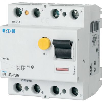 PF6-40/4/01 Wyłącznik różnicowoprądowy 6kA 40A 3P+N 100mA Typ AC 286509 EATON (286509)