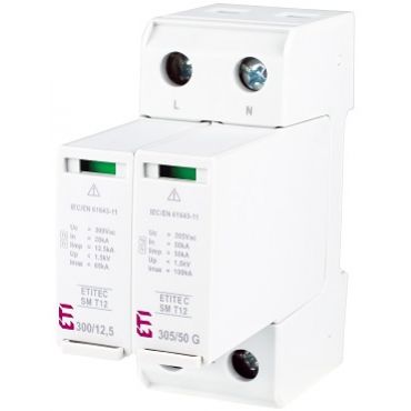 Ogranicznik przepięć T1+T2 (B+C) - bez prądu upływu ETITEC SM T12 300/12,5 1+1 002440548 ETI (002440548)