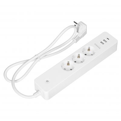 Przedłużacz z 3 gniazdami Schuko z uziemieniem i wyłącznikiem 2xUSB, Tuya Smart Wi-Fi, biały (OR-SH-17520(GS)/W)